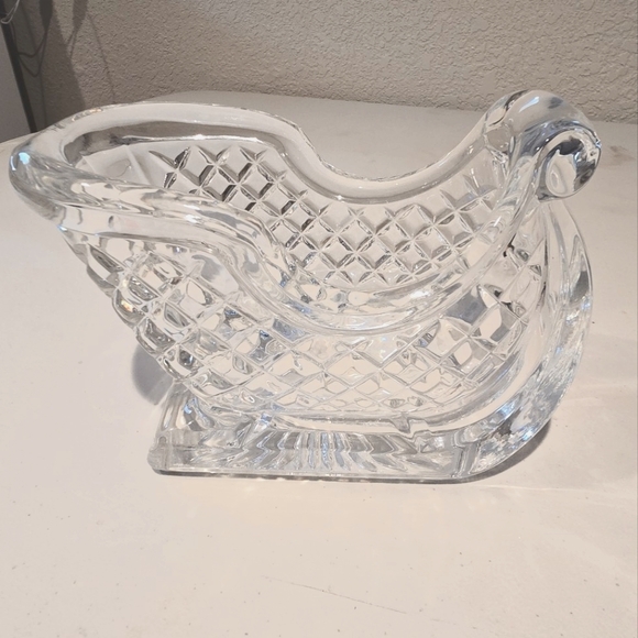 Lead Crystal Holiday Sleigh Candy Dish Flower Vase Christmas Winter - Picture 3 of 8